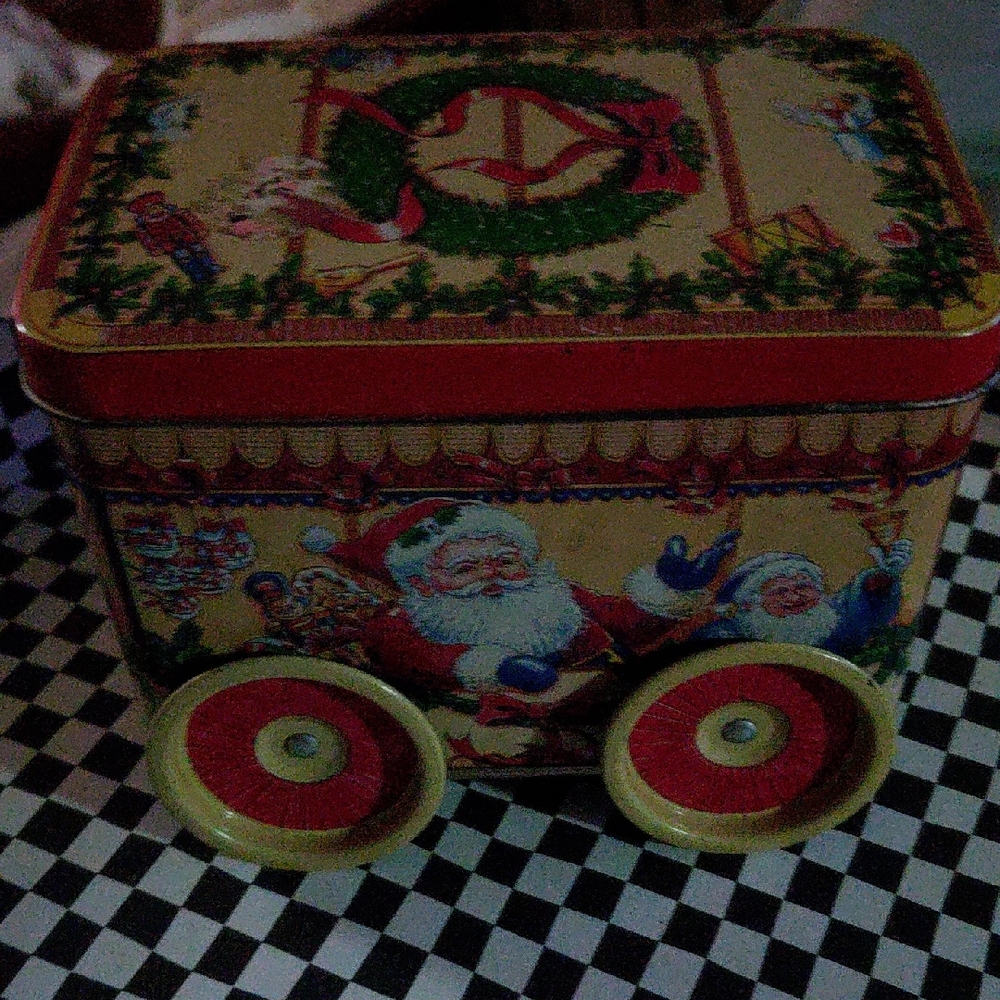 Festive Christmas Express Santa Tin Box with Wheels Vintage Collectibles Piece